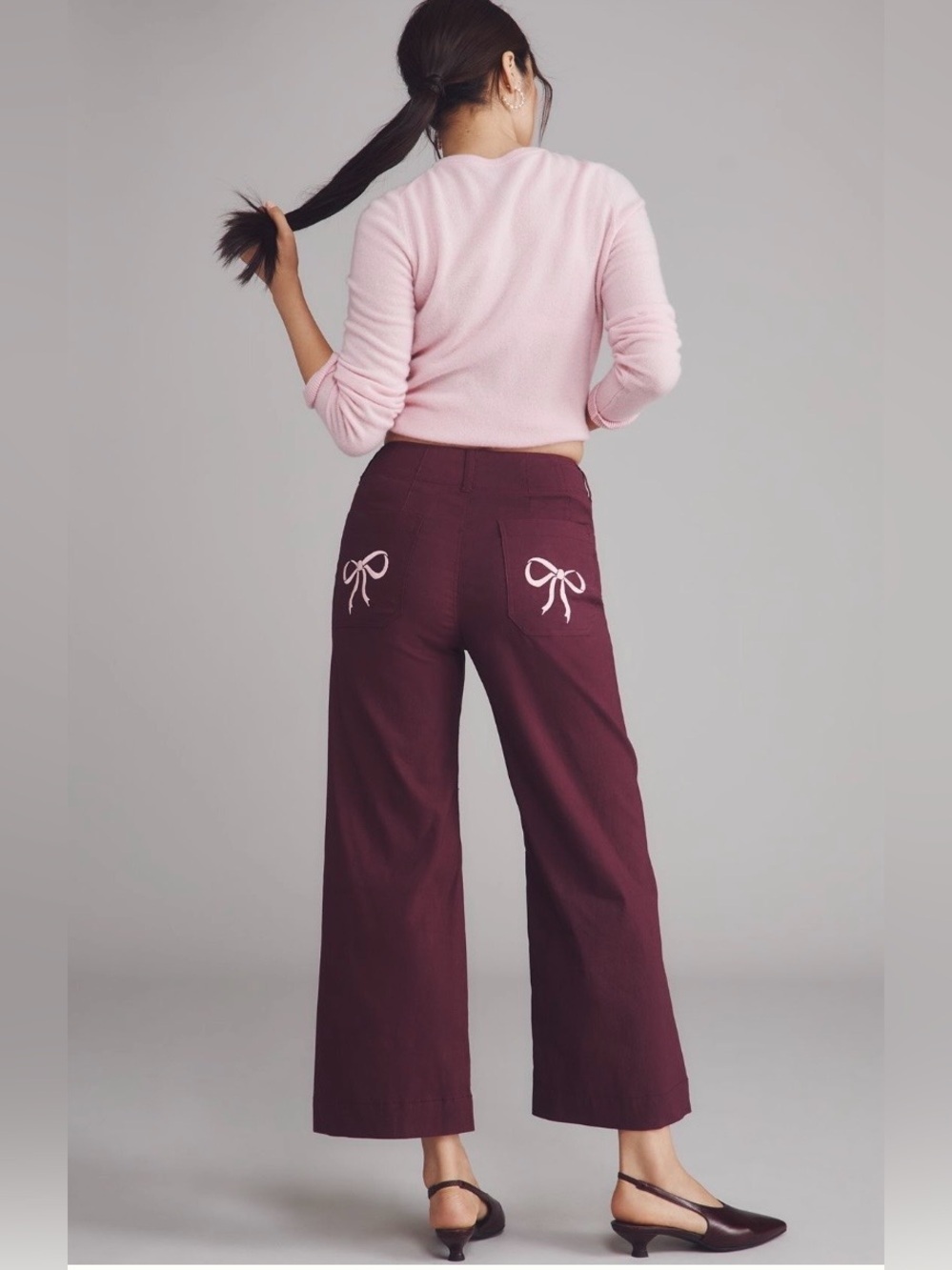 Anthropologie Colette Bow Pocket Crop Wide-Leg Pants Size 27 P NWT